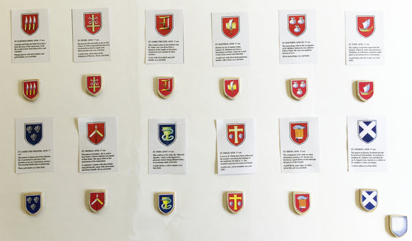 S9R -13 shields with symbols for the apostles, 12 shield control cards  - Ready Made