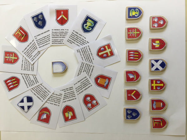 S9R -13 shields with symbols for the apostles, 12 shield control cards  - Ready Made